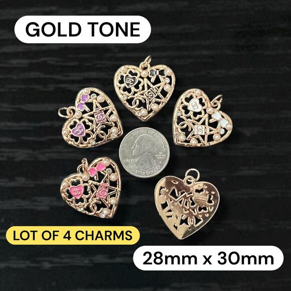 Lot of 4 CC Large Heart Zipper Pull Button Charms 28mm x 30mm - Picture 1 of 1